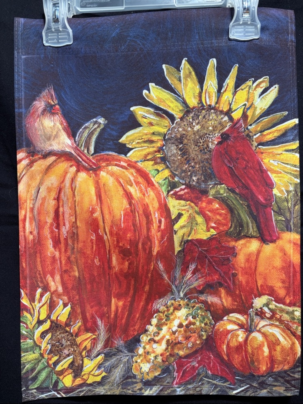 Autumn Harvest Pumpkin & Sunflower Decorative Flag - Red Orange Design
